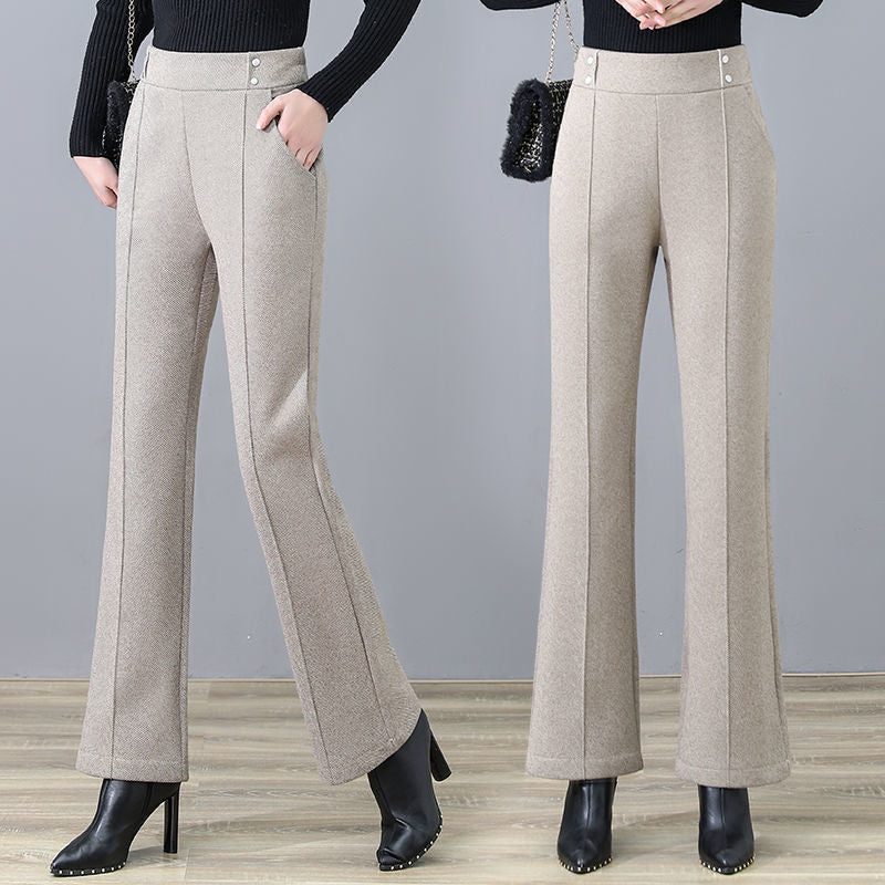 Women's Woolen High-Waisted Flared Pants in 3 Colors S-3XL - Wazzi's Wear