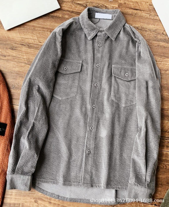 Men’s Corduroy Long Sleeve Shirt with Pockets in 6 Colors S-3XL - Wazzi's Wear