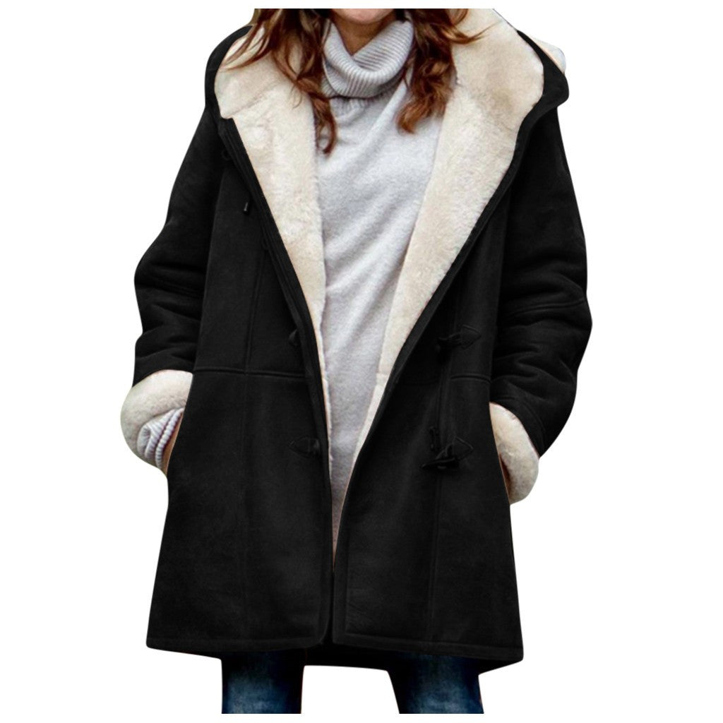 Women’s Mid-Length Hooded Coat with Pockets in 5 Colors S-5XL - Wazzi's Wear