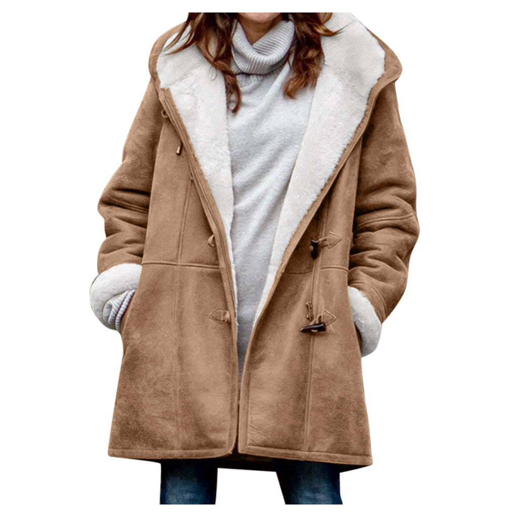 Women’s Mid-Length Hooded Coat with Pockets in 5 Colors S-5XL - Wazzi's Wear