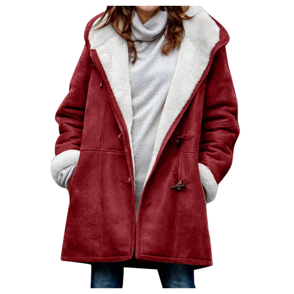 Women’s Mid-Length Hooded Coat with Pockets in 5 Colors S-5XL - Wazzi's Wear