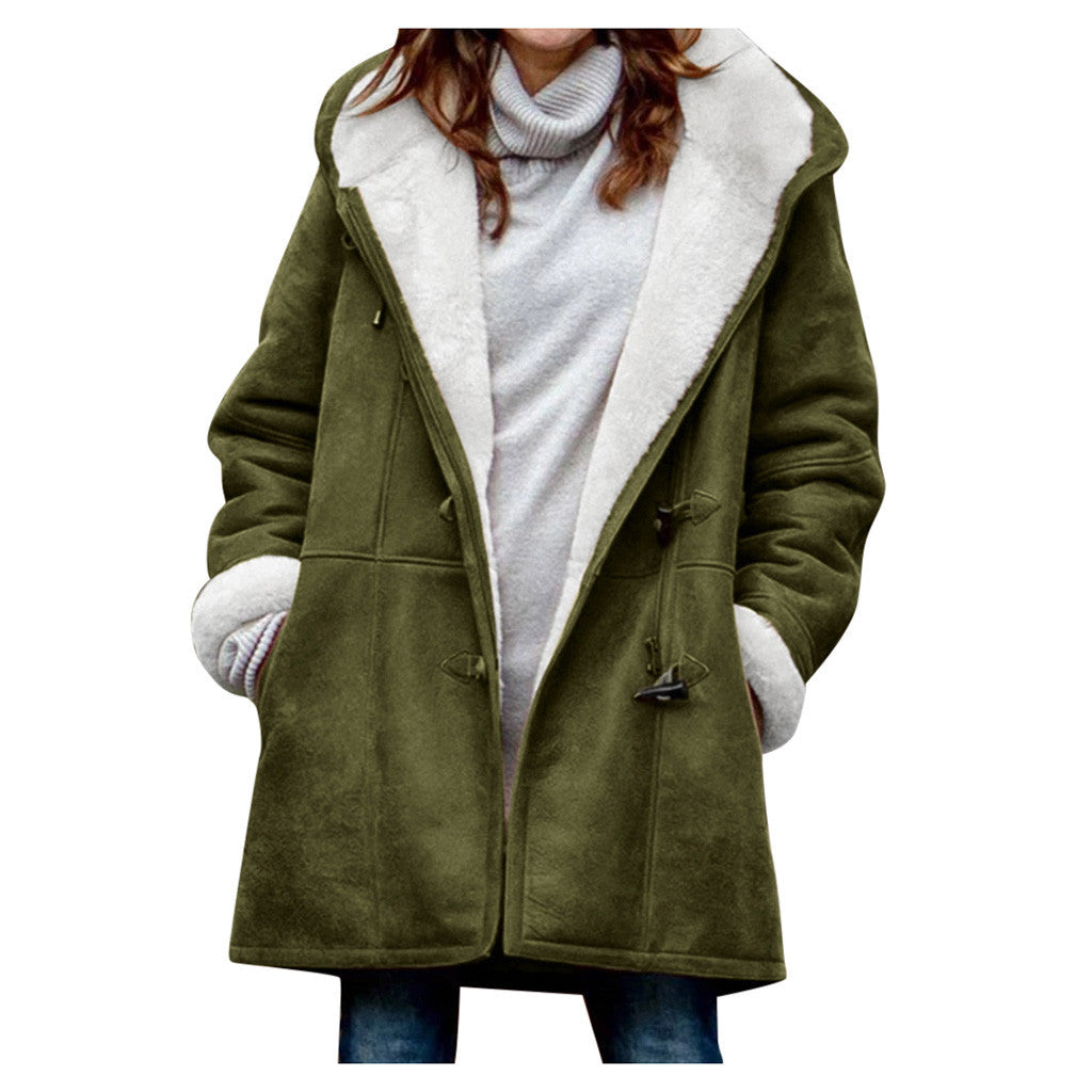 Women’s Mid-Length Hooded Coat with Pockets in 5 Colors S-5XL - Wazzi's Wear