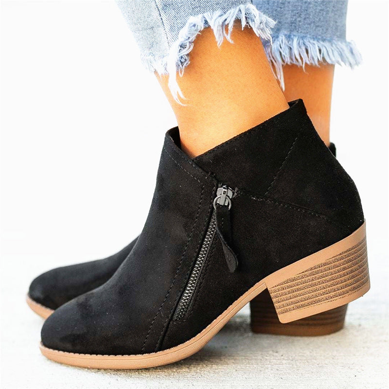 Women’s Ankle Boots with Short Thick Heel and Pointed Toe