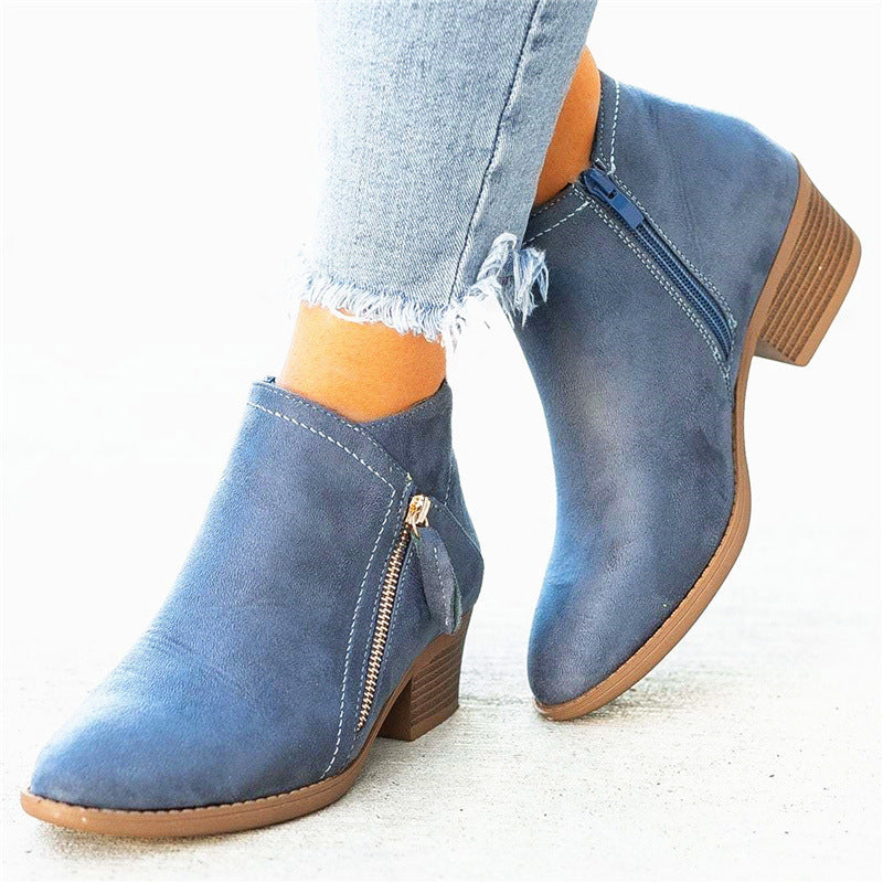 Women’s Ankle Boots with Short Thick Heel and Pointed Toe