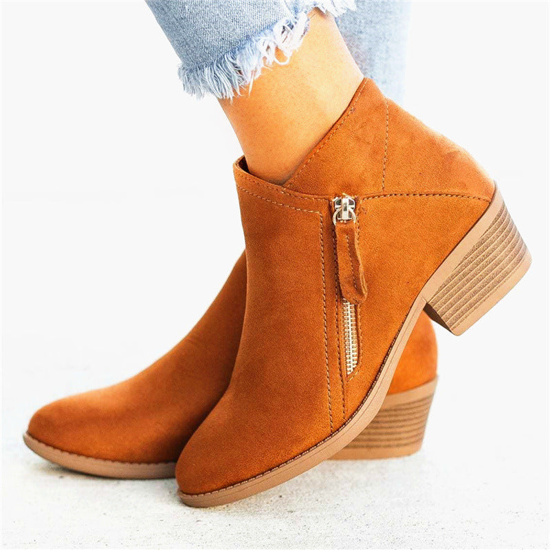 Women’s Ankle Boots with Short Thick Heel and Pointed Toe