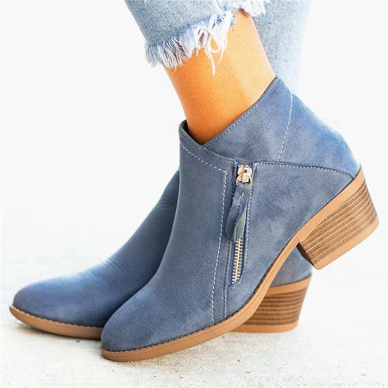 Women’s Ankle Boots with Short Thick Heel and Pointed Toe