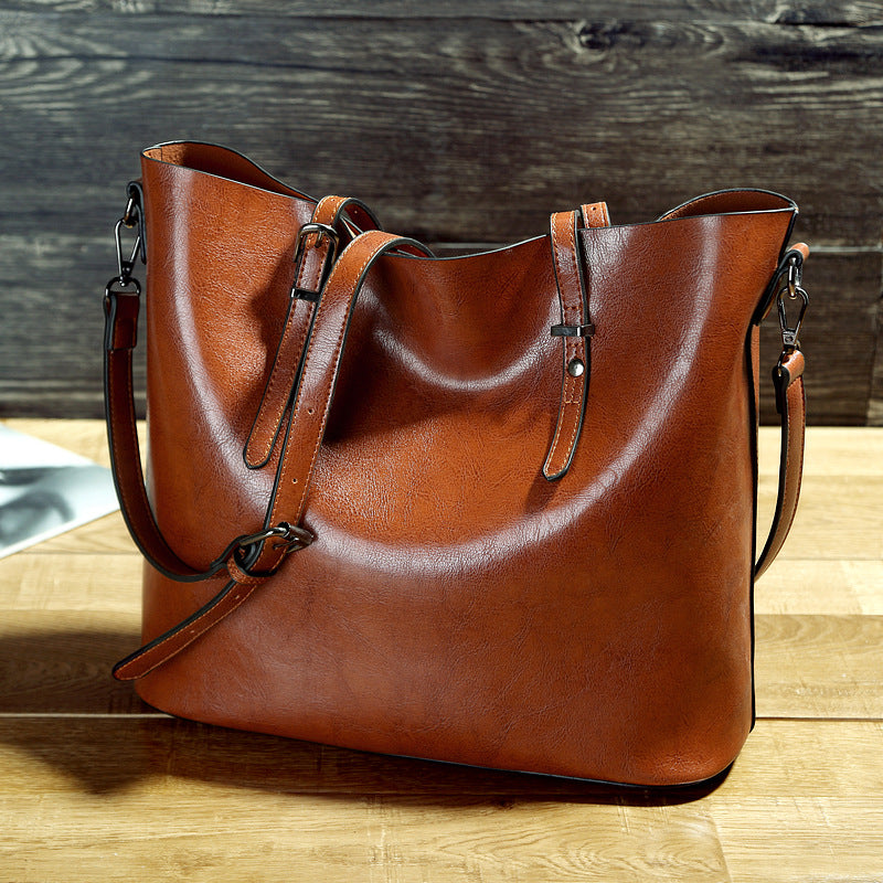 Women’s Oil Wax Leather Shoulder Messenger Tote Bag in 5 Colors - Wazzi's Wear