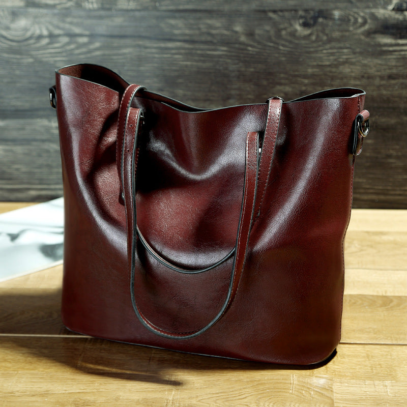 Women’s Oil Wax Leather Shoulder Messenger Tote Bag in 5 Colors - Wazzi's Wear