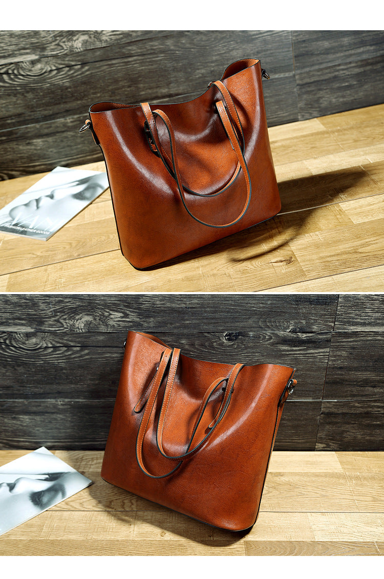 Women’s Oil Wax Leather Shoulder Messenger Tote Bag in 5 Colors - Wazzi's Wear