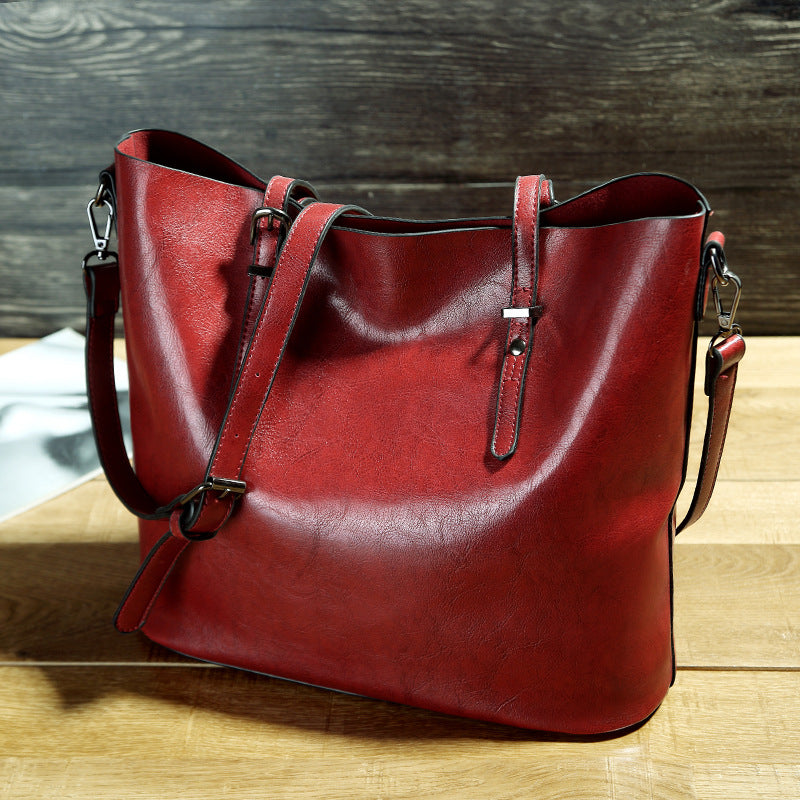 Women’s Oil Wax Leather Shoulder Messenger Tote Bag in 5 Colors - Wazzi's Wear