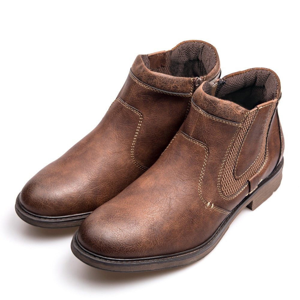 Men’s Round Toe Ankle Length Leather Boots