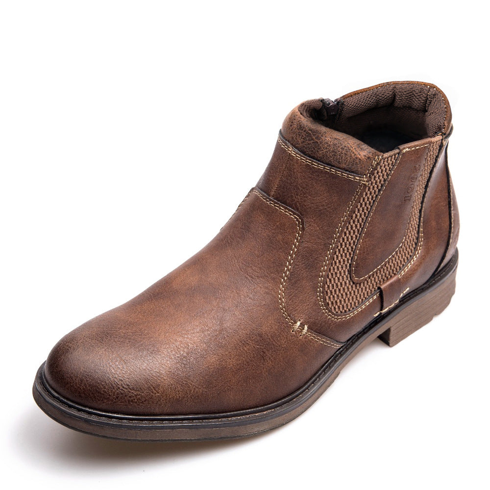 Men’s Round Toe Ankle Length Leather Boots