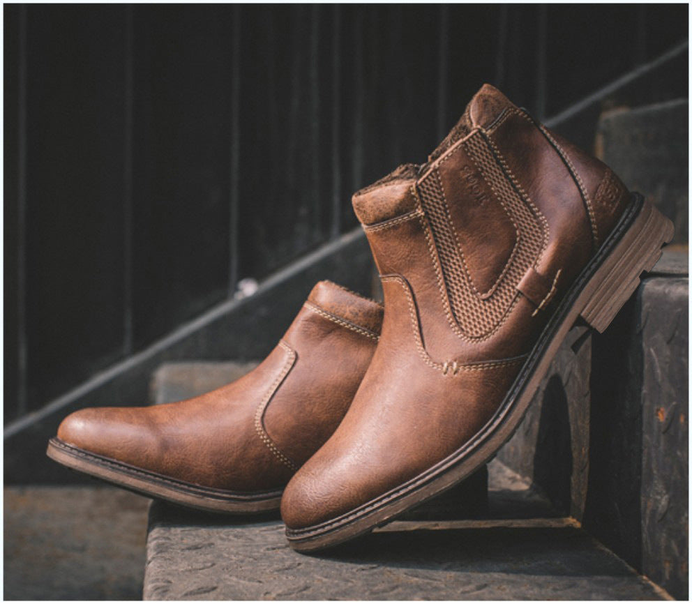 Men’s Round Toe Ankle Length Leather Boots