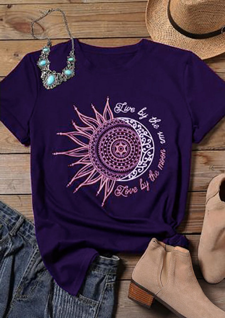 Women's Sunflower Print Short Sleeve Top in 16 Colors S-3XL - Wazzi's Wear