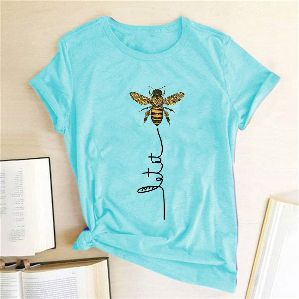 Women’s Bee Print Short Sleeve Top in 4 Colors S-3XL - Wazzi's Wear