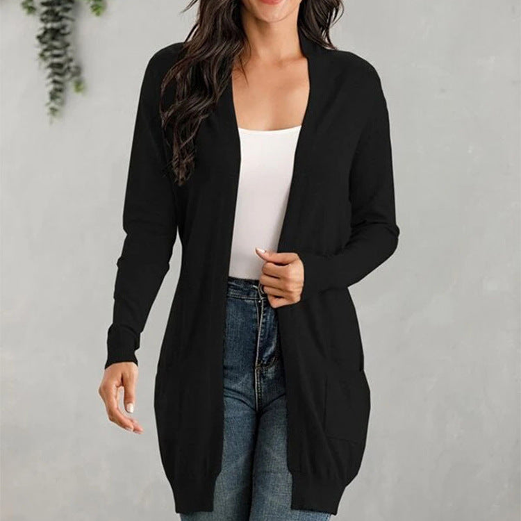 Women's Long Sleeve Knit Cardigan with Pockets in 5 Colors S-XL - Wazzi's Wear