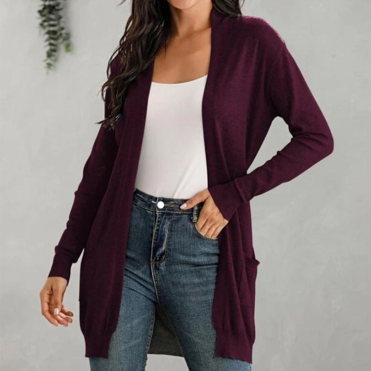 Women's Long Sleeve Knit Cardigan with Pockets in 5 Colors S-XL - Wazzi's Wear