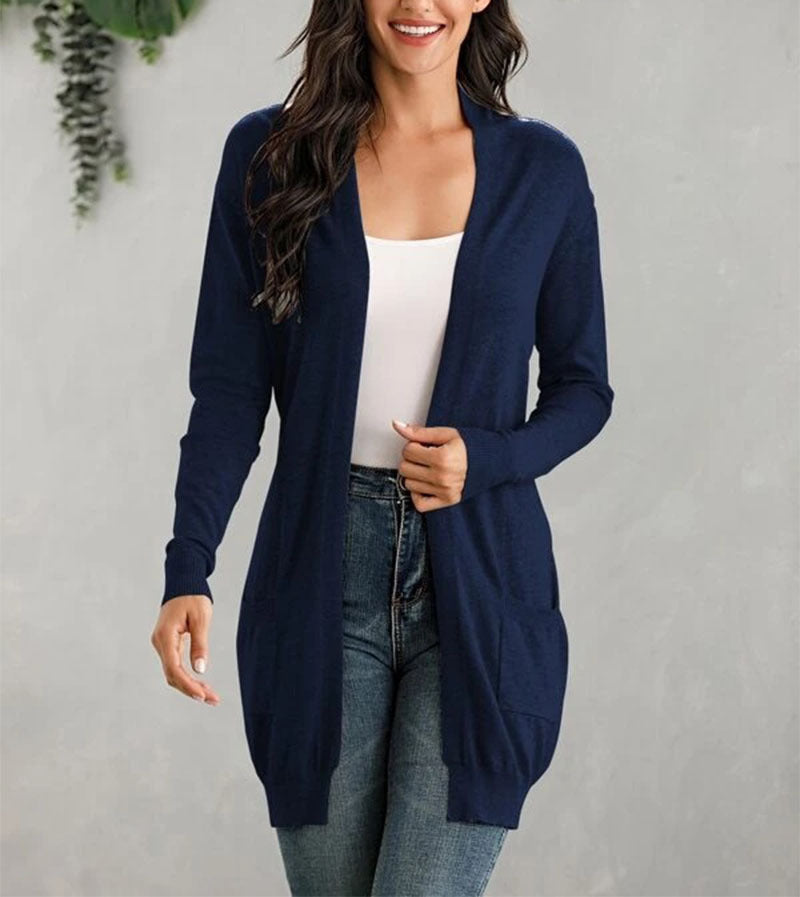 Women's Long Sleeve Knit Cardigan with Pockets in 5 Colors S-XL - Wazzi's Wear