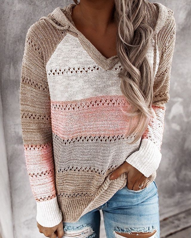 Striped Long Sleeve Hooded Sweater