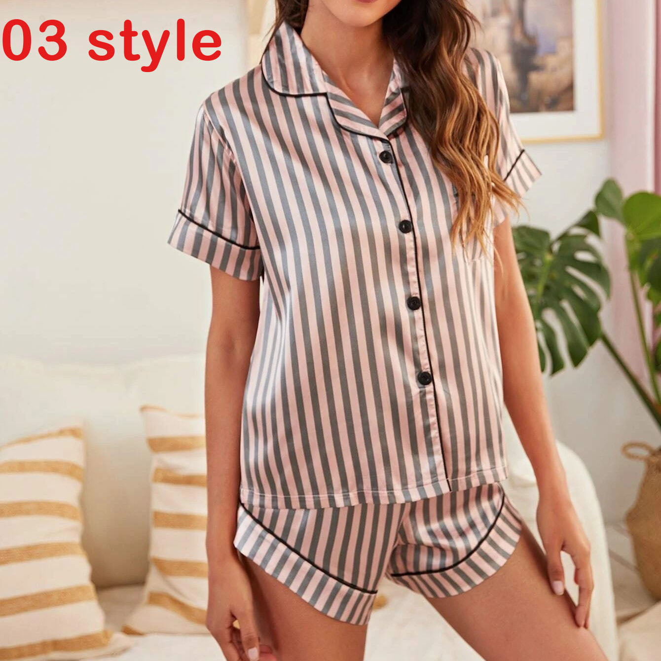 Women’s Satin Short Sleeve Top and Shorts Loungewear Pyjama Set in 10 Patterns S-XL - Wazzi's Wear