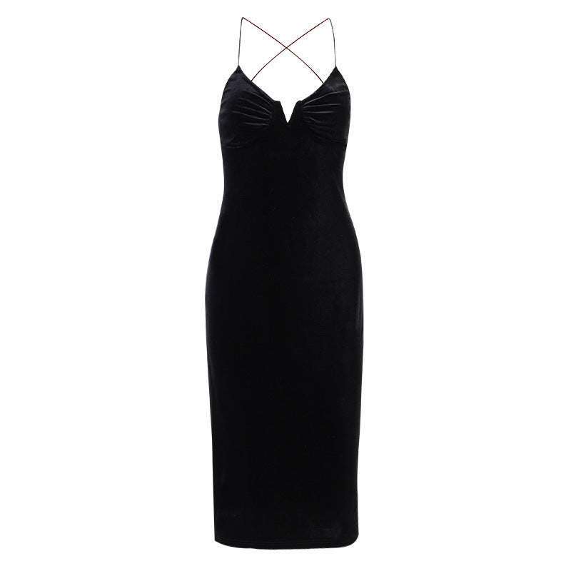 Women’s Velvet Sleeveless V-Neck Midi Dress in 2 Colors S-L - Wazzi's Wear