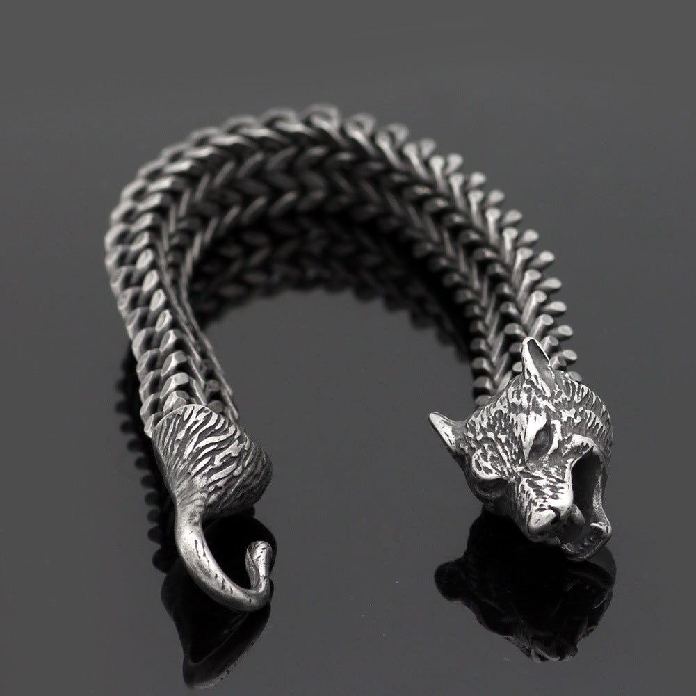 Men’s Stainless Steel Black Wolf Wristband - Wazzi's Wear