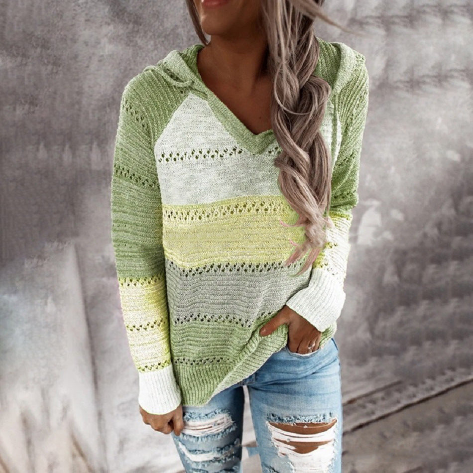 Striped Long Sleeve Hooded Sweater
