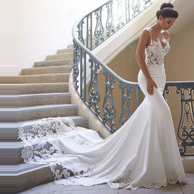 Women’s Sleeveless Lace Bridal Wedding Gown with Train Sizes 2-16 - Wazzi's Wear