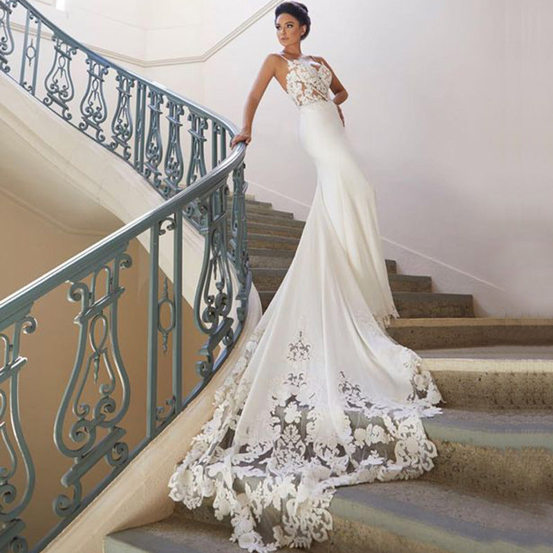 Women’s Sleeveless Lace Bridal Wedding Gown with Train Sizes 2-16 - Wazzi's Wear