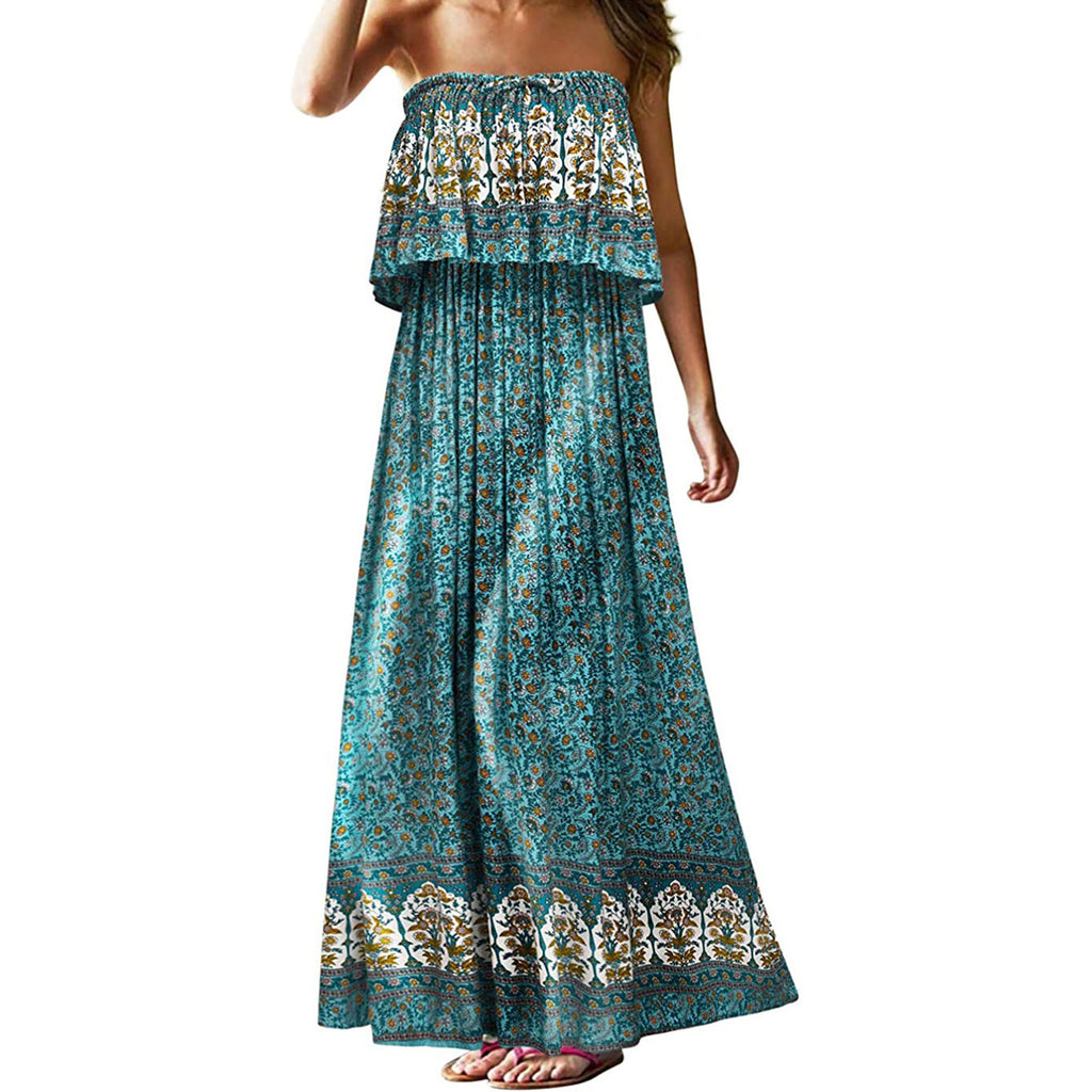 Women’s Bohemian Sleeveless Ruffled Maxi Dress in 4 Colors S-2XL - Wazzi's Wear