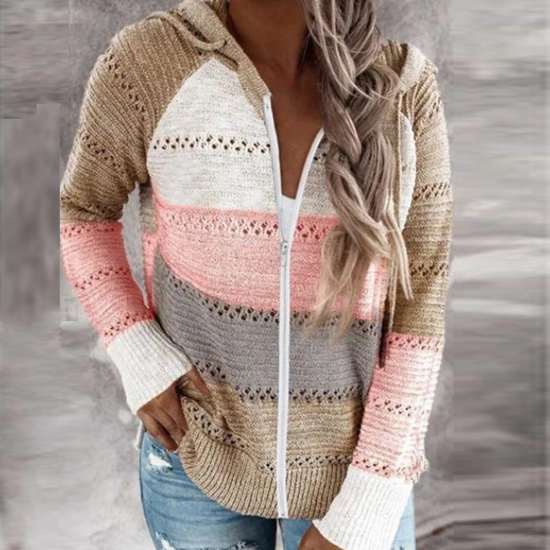 Striped Long Sleeve Hooded Sweater