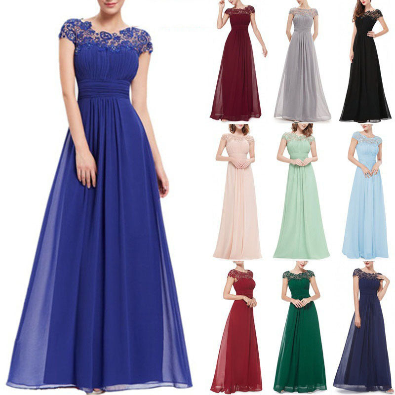 Women’s Elegant Lace Evening Maxi Dress in 8 Colors S-XXL - Wazzi's Wear