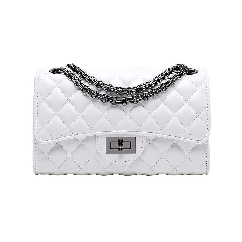 Women’s Elegant Quilted Shoulder Bag with Clasp and Chain Strap