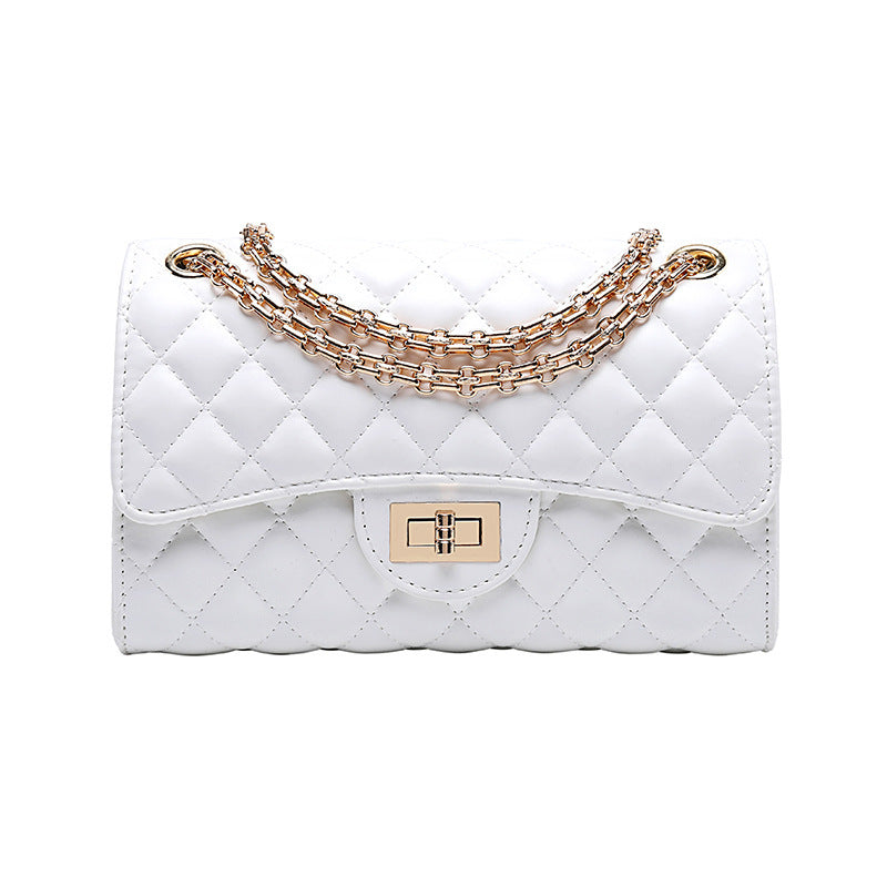 Women’s Elegant Quilted Shoulder Bag with Clasp and Chain Strap