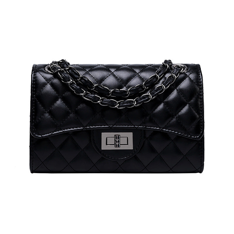 Women’s Elegant Quilted Shoulder Bag with Clasp and Chain Strap