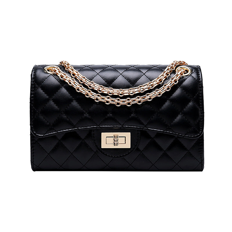 Women’s Elegant Quilted Shoulder Bag with Clasp and Chain Strap