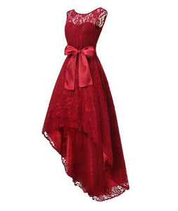 Women’s Lace Sleeveless Formal Dress with Asymmetric Hem and Waist Tie in 5 Colors S-5XL - Wazzi's Wear