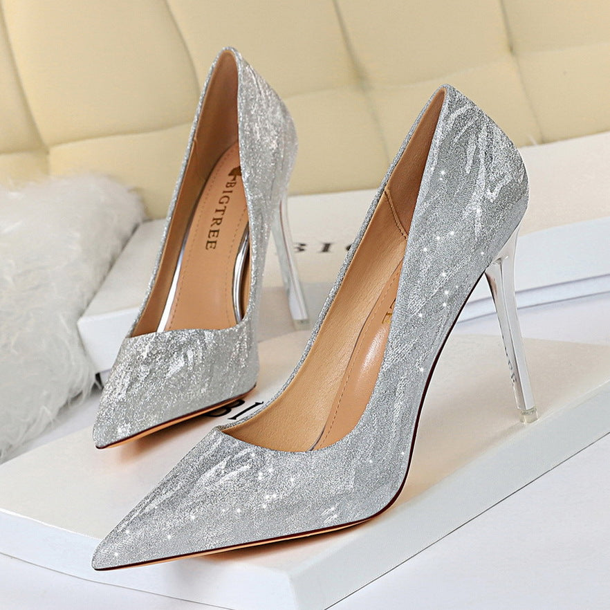 Women’s Sparkly High Heel Stilettos with Pointed Toe