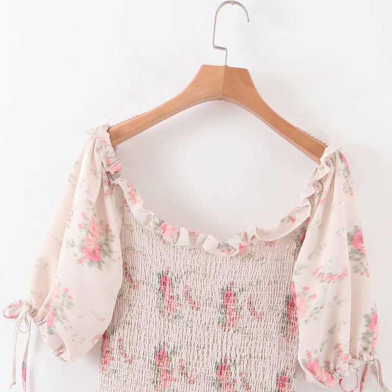 Boho Loveshackfancy Autumn Dress Beige Short Sleeve Ruffles