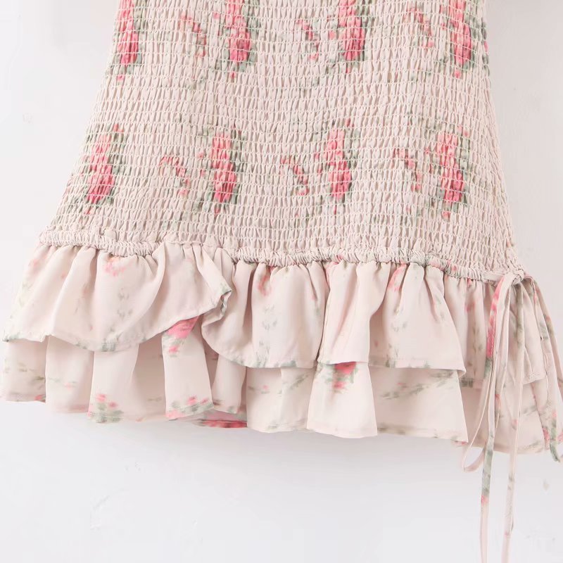 Boho Loveshackfancy Autumn Dress Beige Short Sleeve Ruffles
