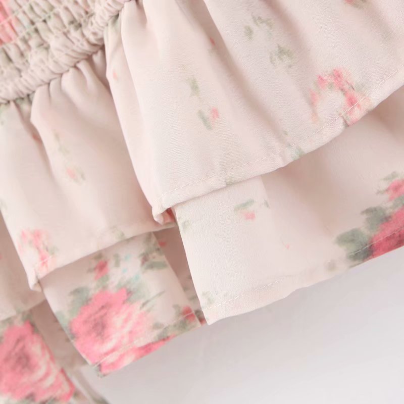Boho Loveshackfancy Autumn Dress Beige Short Sleeve Ruffles