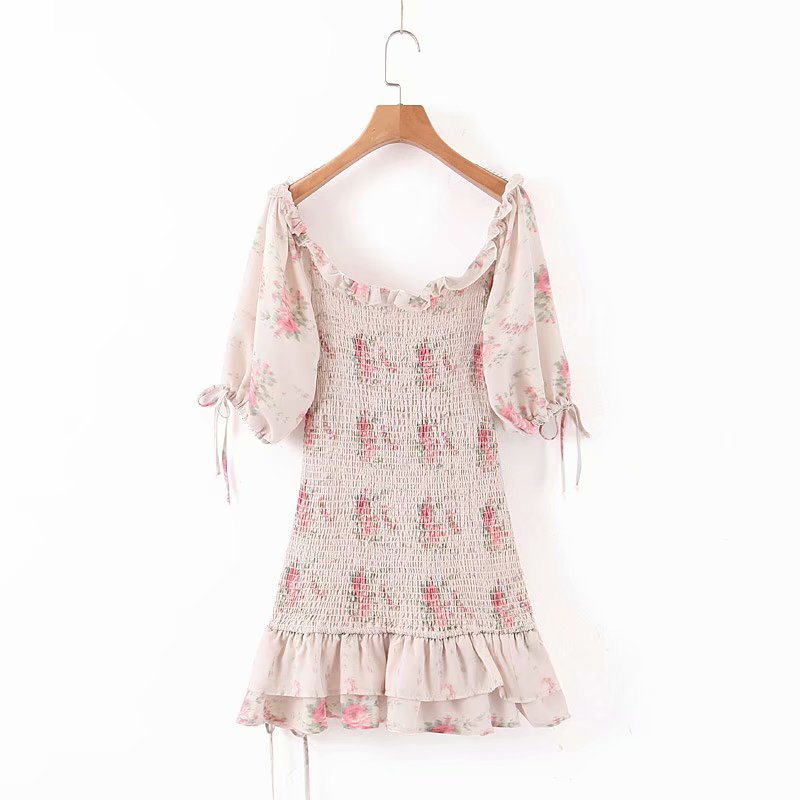 Boho Loveshackfancy Autumn Dress Beige Short Sleeve Ruffles