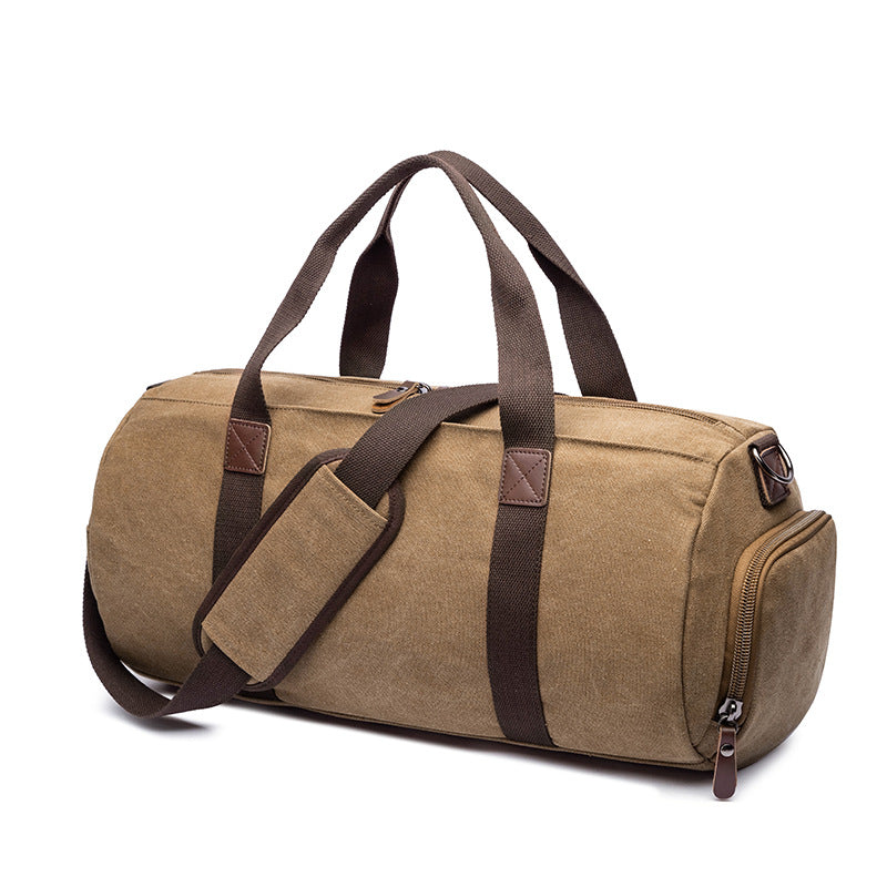 Solid Colour Canvas Gym Bag with Independent Shoe Compartment