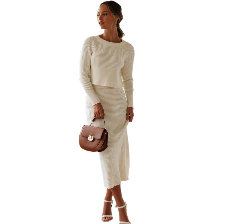 Knitting fashion color sweater dress split skirts