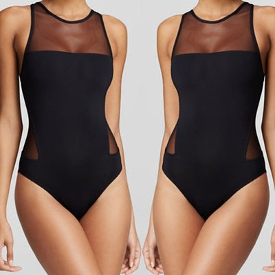 Women’s Black One-Piece Swimsuit with Mesh S-2XL - Wazzi's Wear