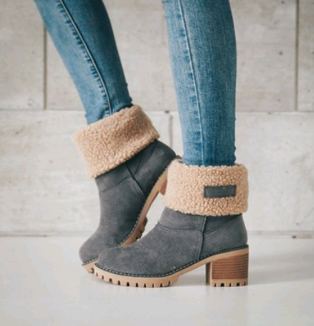 Women’s Thick Heel Fleece Lined Suede Snow Boots in 5 Colors - Wazzi's Wear