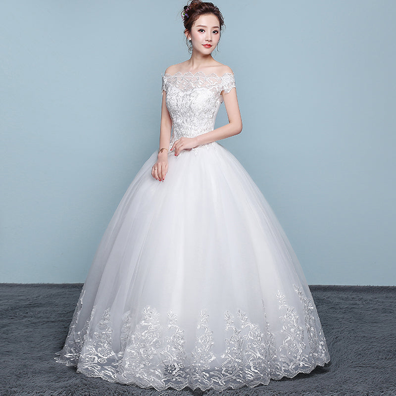 Women’s Off-the-Shoulder Wedding Dress with Pettiskirt Sizes 2-28W - Wazzi's Wear