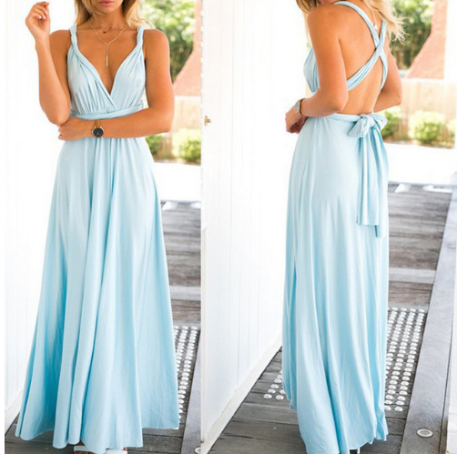 Women’s Sleeveless V-Neck Maxi Dress with Open Back in 21 Colors S-XL - Wazzi's Wear