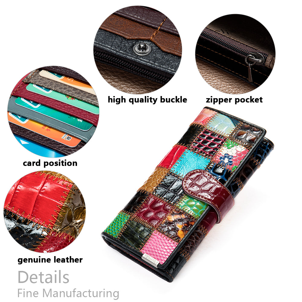 Women’s Patchwork Leather Wallet in 2 Sizes - Wazzi's Wear