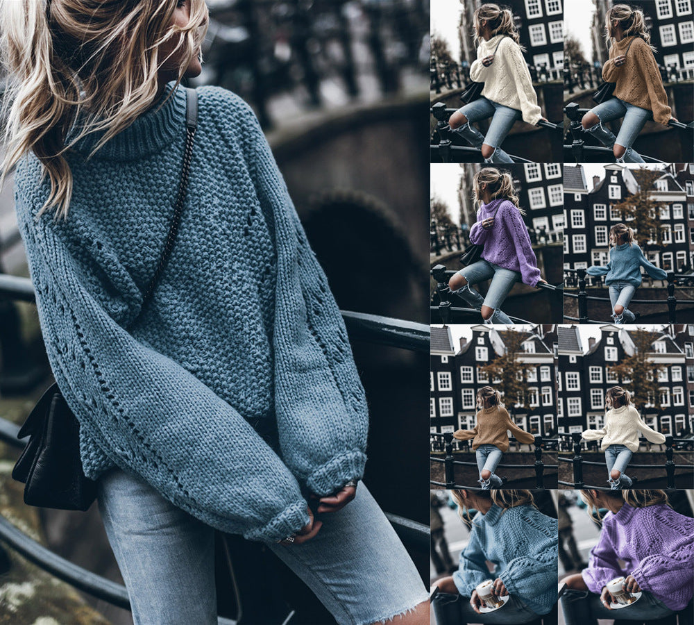 Women’s Loose Knit Long Sleeve Sweater in 7 Colors S-XL - Wazzi's Wear